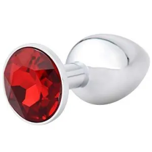 1351AE      Small Chrome Butt Plug with Red Gem - LAST CHANCE - Final Closeout!