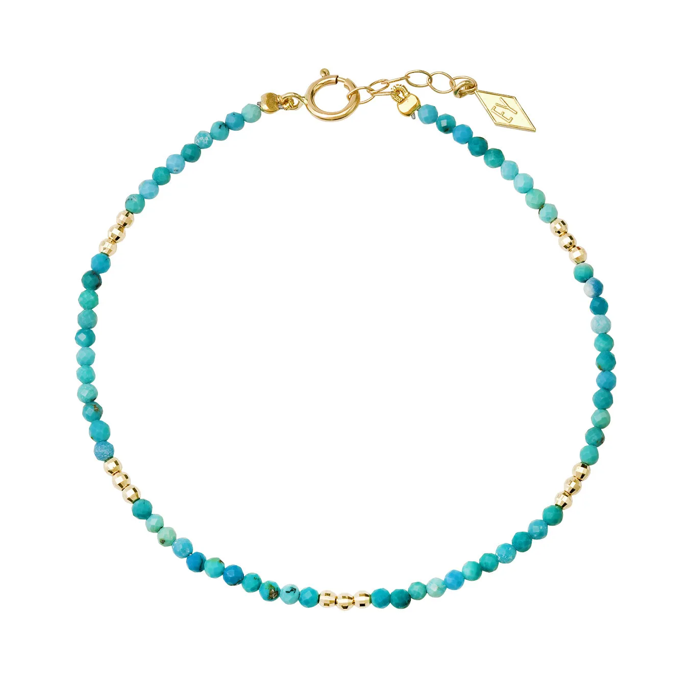 14k Gold Mini Gem Healing Bracelet W/Gold Stations: Tanzanite, Ruby, Spinel, Turquoise