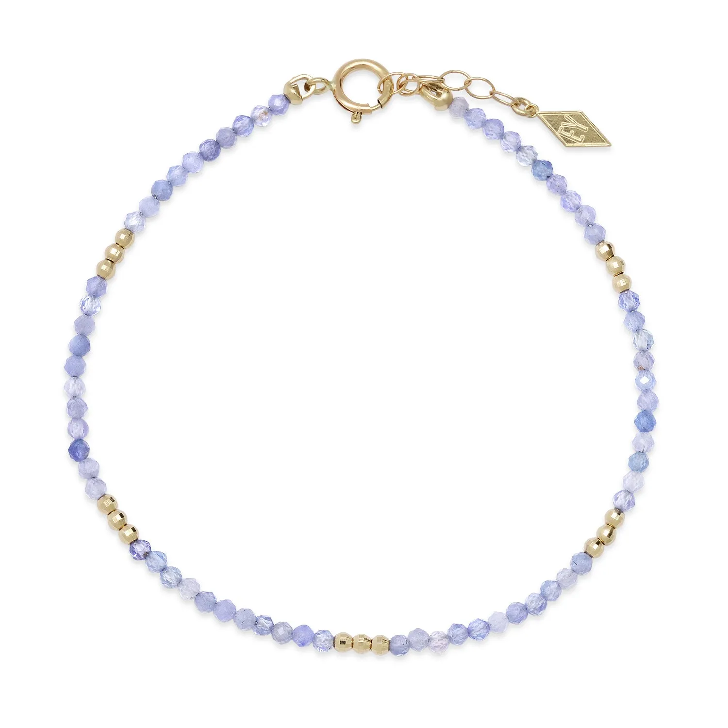 14k Gold Mini Gem Healing Bracelet W/Gold Stations: Tanzanite, Ruby, Spinel, Turquoise