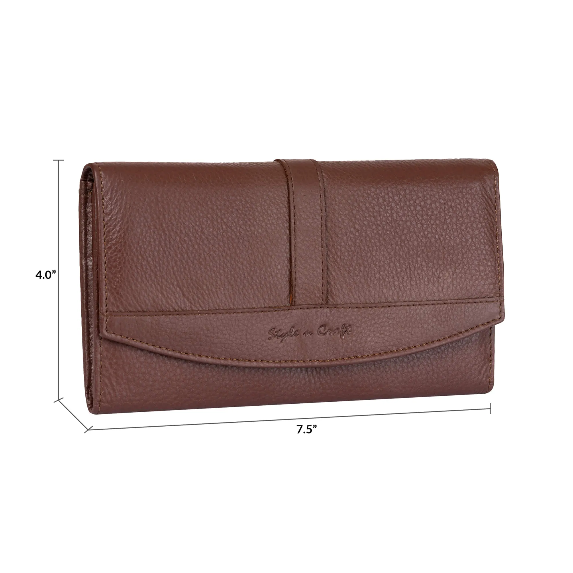 391105 Double Fold Clutch Wallet in Brown Full Grain Leather | Style n Craft