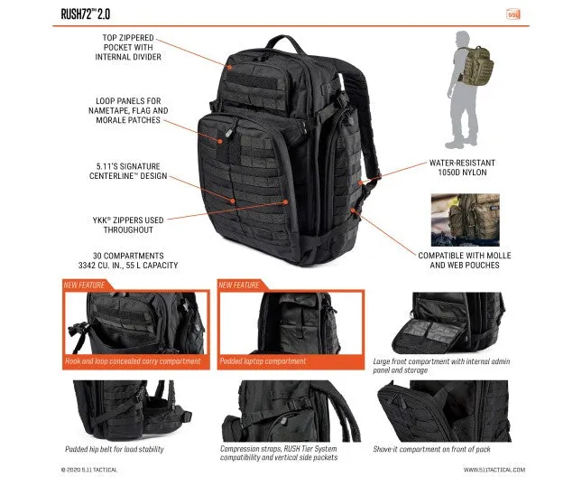 5.11 RUSH72 2.0 BACKPACK, RANGER GREEN