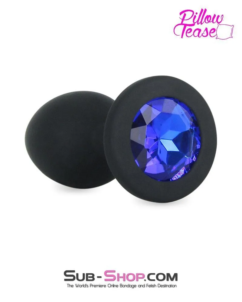 7296M      Mini Black Silicone Butt Plug with Sapphire Crystal - LAST CHANCE - Final Closeout!