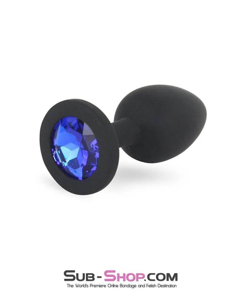 7296M      Mini Black Silicone Butt Plug with Sapphire Crystal - LAST CHANCE - Final Closeout!