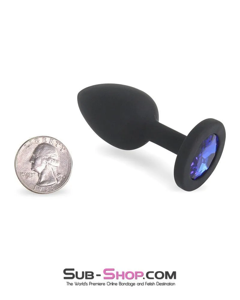 7296M      Mini Black Silicone Butt Plug with Sapphire Crystal - LAST CHANCE - Final Closeout!