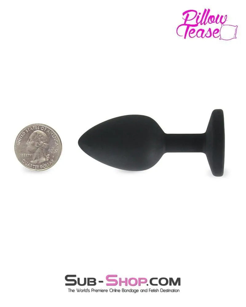 7296M      Mini Black Silicone Butt Plug with Sapphire Crystal - LAST CHANCE - Final Closeout!