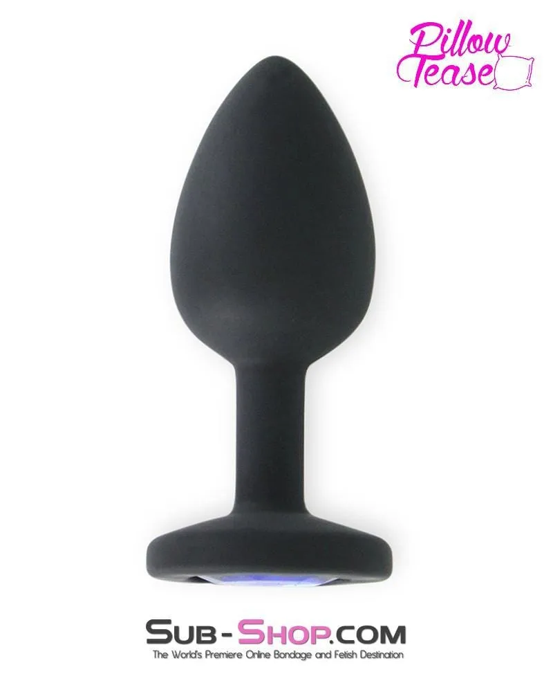 7296M      Mini Black Silicone Butt Plug with Sapphire Crystal - LAST CHANCE - Final Closeout!
