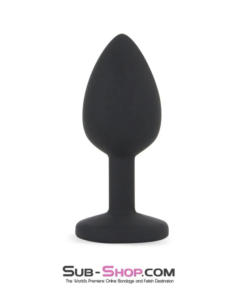 7296M      Mini Black Silicone Butt Plug with Sapphire Crystal - LAST CHANCE - Final Closeout!