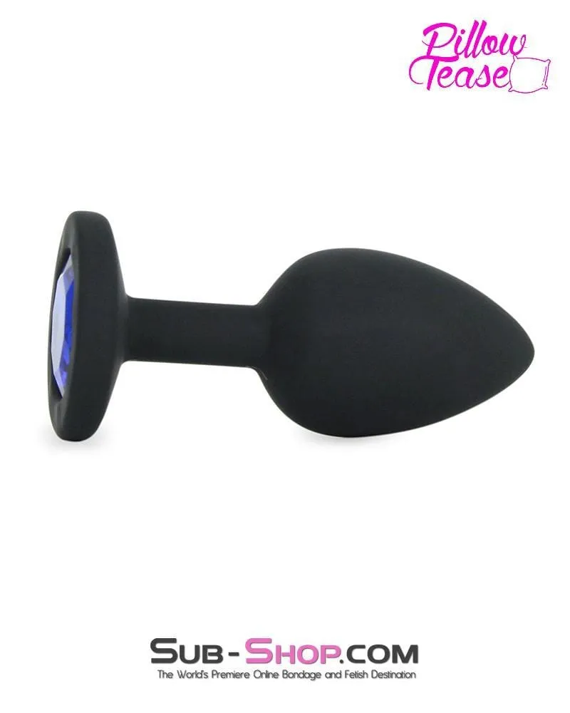 7296M      Mini Black Silicone Butt Plug with Sapphire Crystal - LAST CHANCE - Final Closeout!