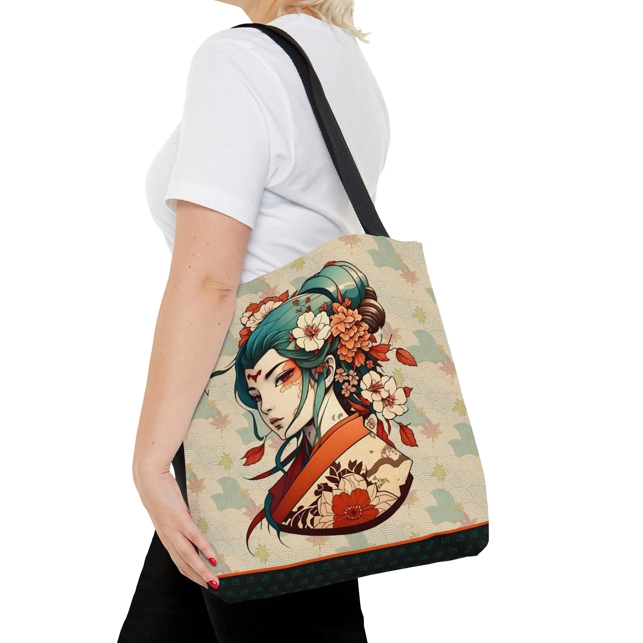 Anime-Style Japanese Geisha Tattoo Art Tote Bag