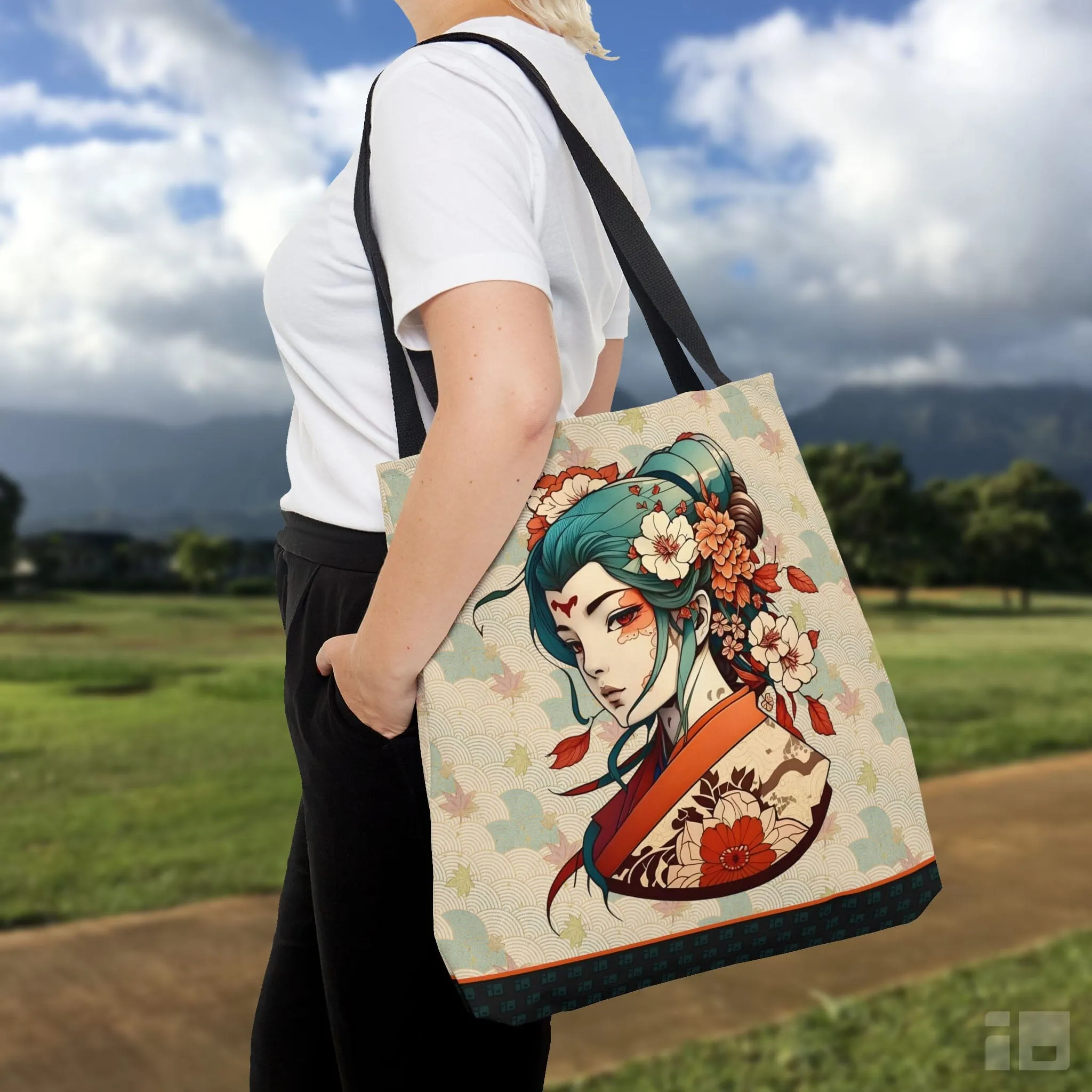 Anime-Style Japanese Geisha Tattoo Art Tote Bag