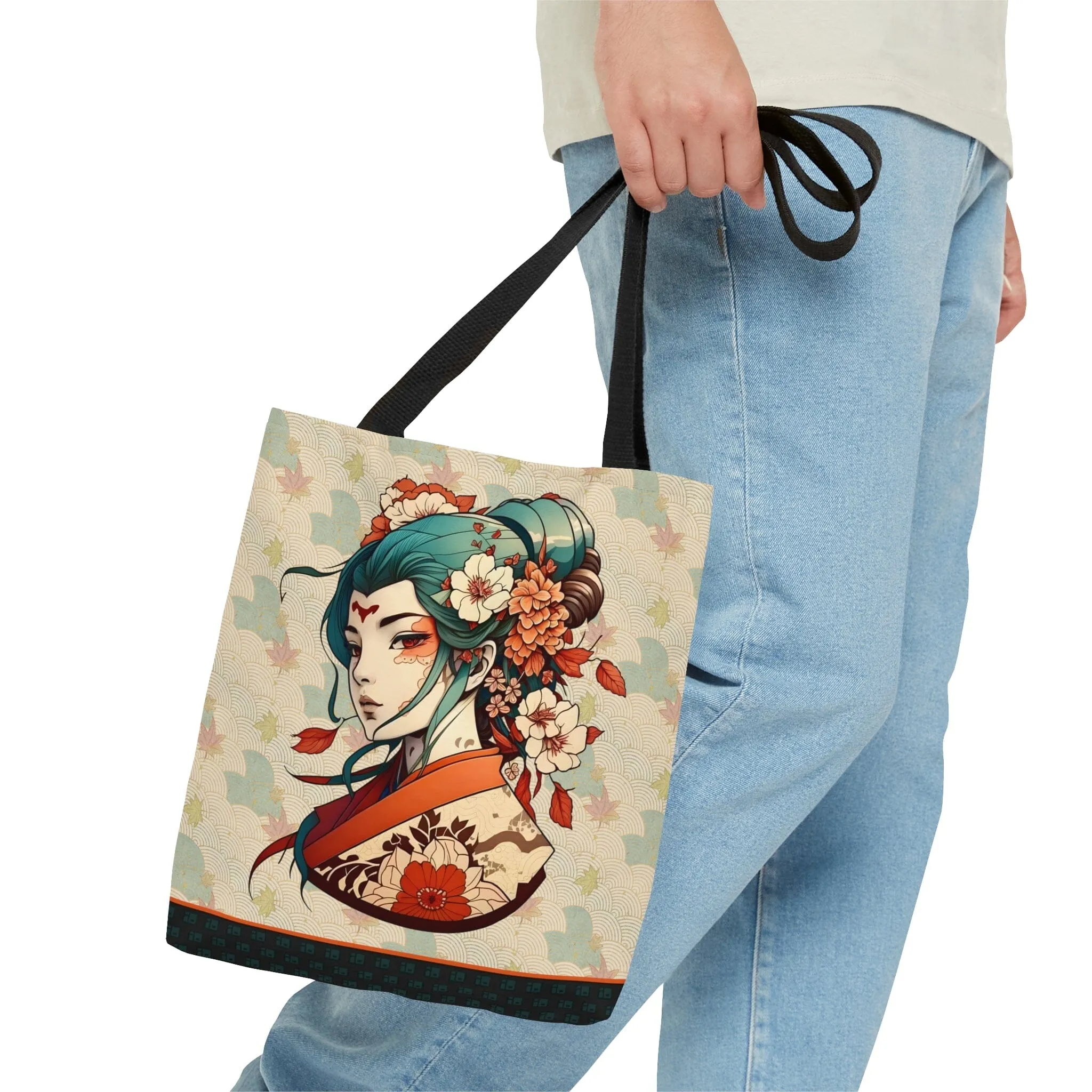 Anime-Style Japanese Geisha Tattoo Art Tote Bag