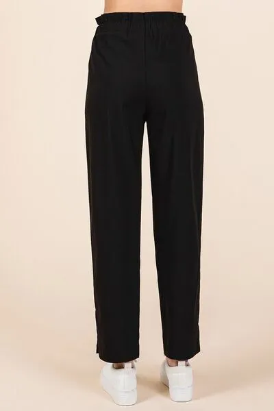 Black Paperbag Waist Tapered Straight Pants