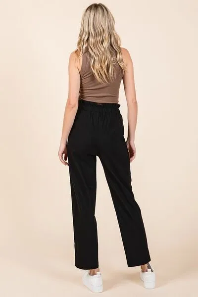 Black Paperbag Waist Tapered Straight Pants