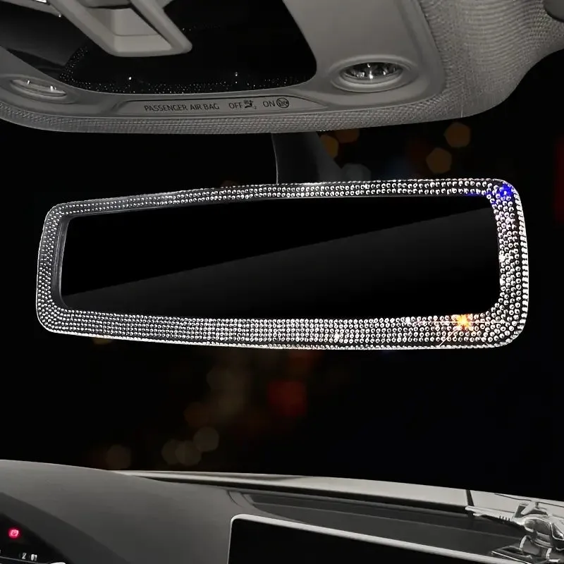 Bling Rhinestone Car Rear View Mirror, Car Rear View Mirror with Crystal Diamonds Bling Rhinestones Car Rear View Mirror for Women,Car Interior Trim