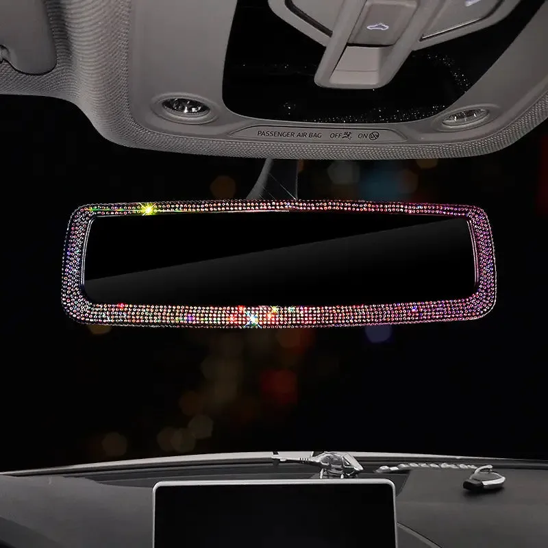 Bling Rhinestone Car Rear View Mirror, Car Rear View Mirror with Crystal Diamonds Bling Rhinestones Car Rear View Mirror for Women,Car Interior Trim