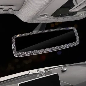 Bling Rhinestone Car Rear View Mirror, Car Rear View Mirror with Crystal Diamonds Bling Rhinestones Car Rear View Mirror for Women,Car Interior Trim