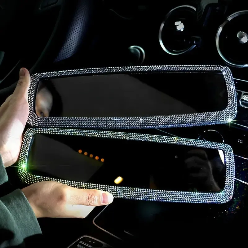 Bling Rhinestone Car Rear View Mirror, Car Rear View Mirror with Crystal Diamonds Bling Rhinestones Car Rear View Mirror for Women,Car Interior Trim