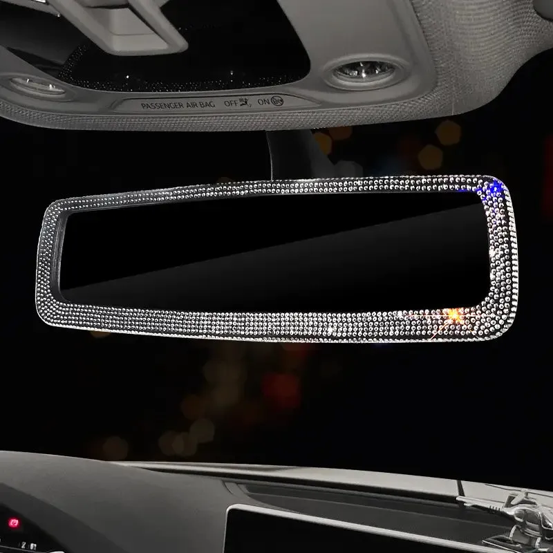 Bling Rhinestone Car Rear View Mirror, Car Rear View Mirror with Crystal Diamonds Bling Rhinestones Car Rear View Mirror for Women,Car Interior Trim