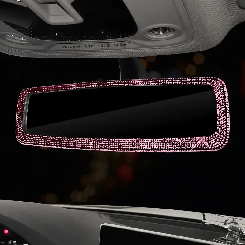 Bling Rhinestone Car Rear View Mirror, Car Rear View Mirror with Crystal Diamonds Bling Rhinestones Car Rear View Mirror for Women,Car Interior Trim