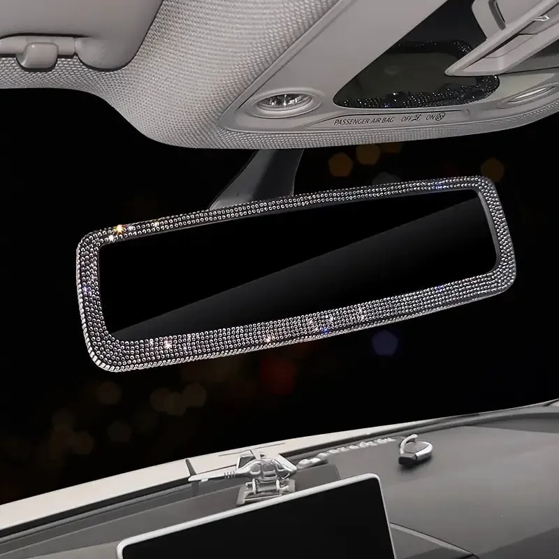 Bling Rhinestone Car Rear View Mirror, Car Rear View Mirror with Crystal Diamonds Bling Rhinestones Car Rear View Mirror for Women,Car Interior Trim