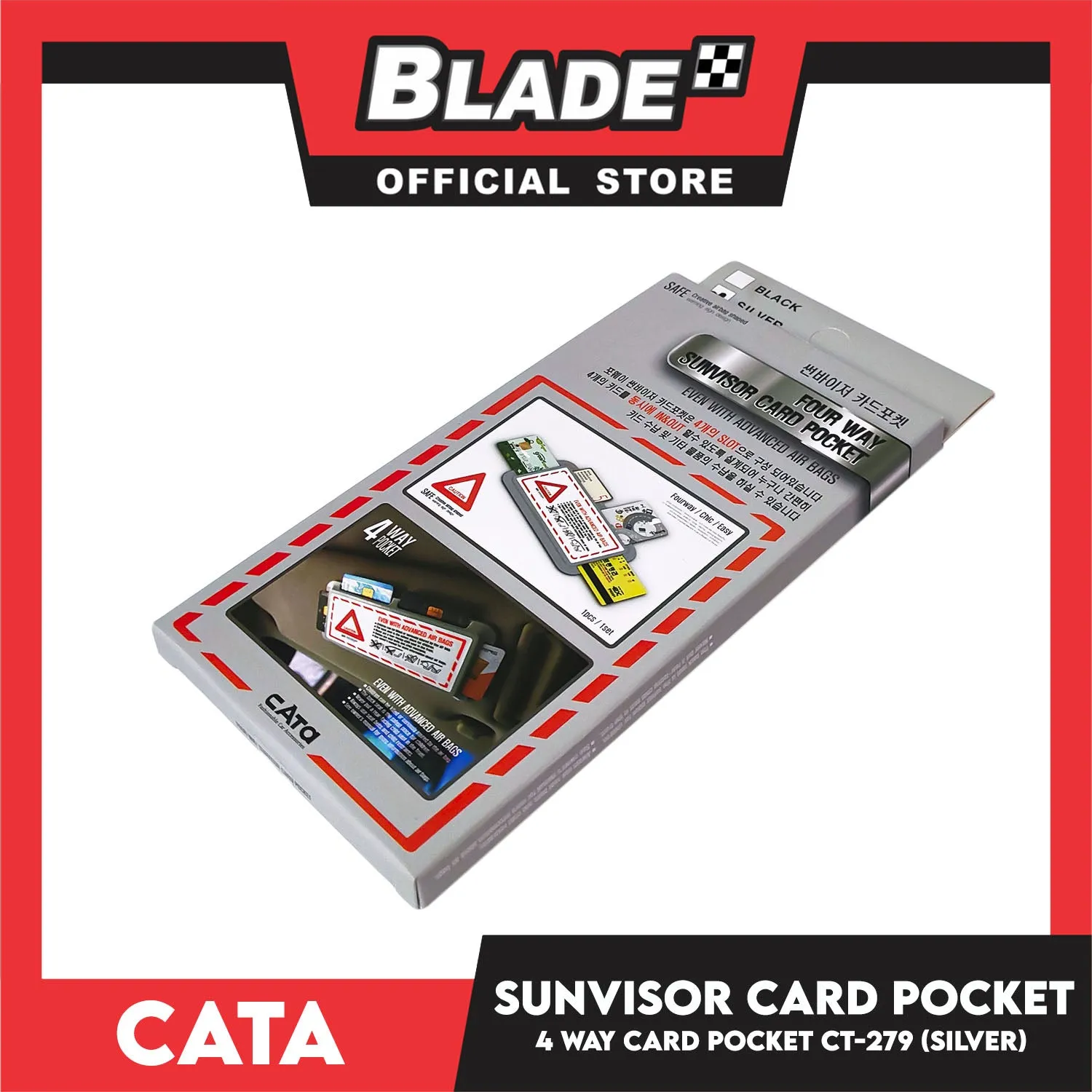 Car Sun Visor Card Pocket Multifunction Organizer, 4 Way Pocket Card Holder CT-279 (Silver) Car Interior Accessories Pocket Organizer