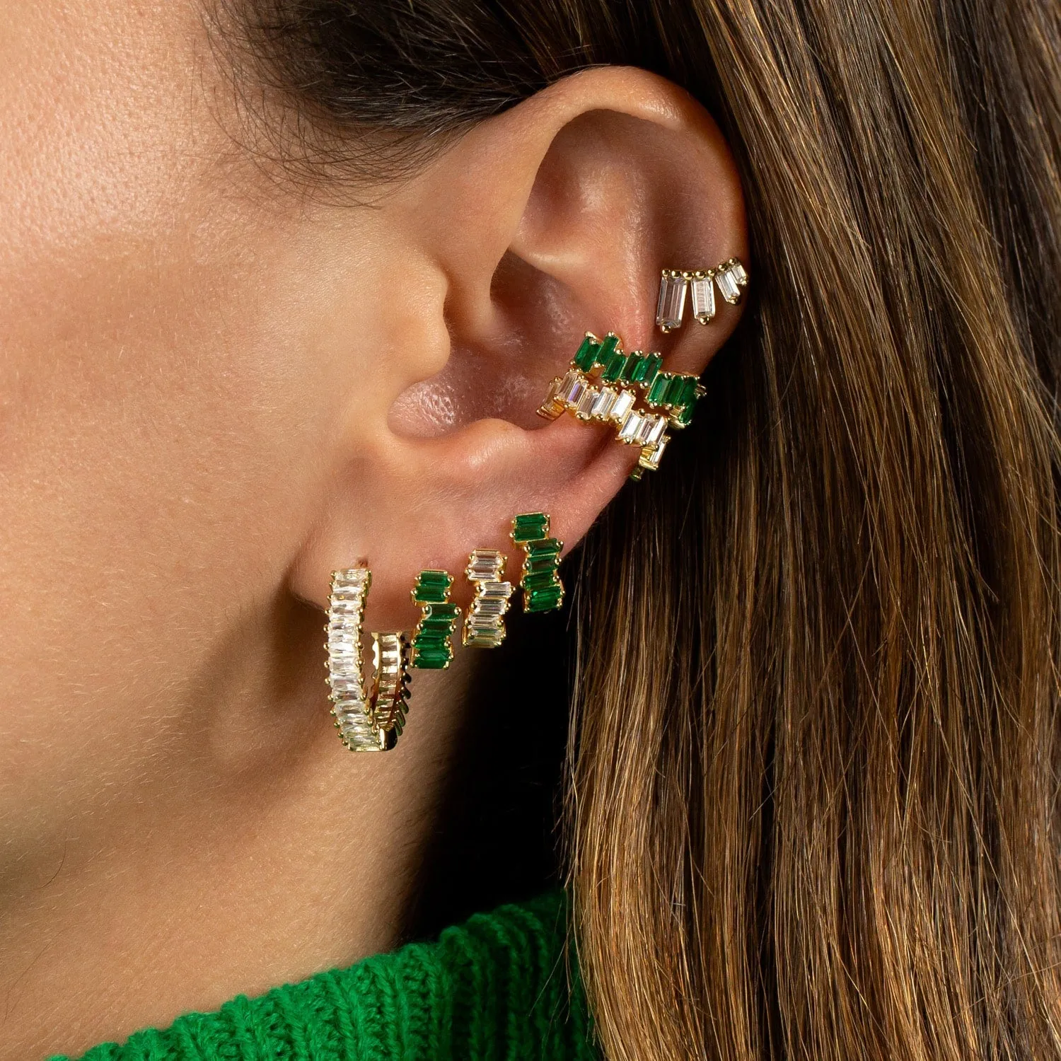 Colored Mini Scattered Baguette Huggie Earring