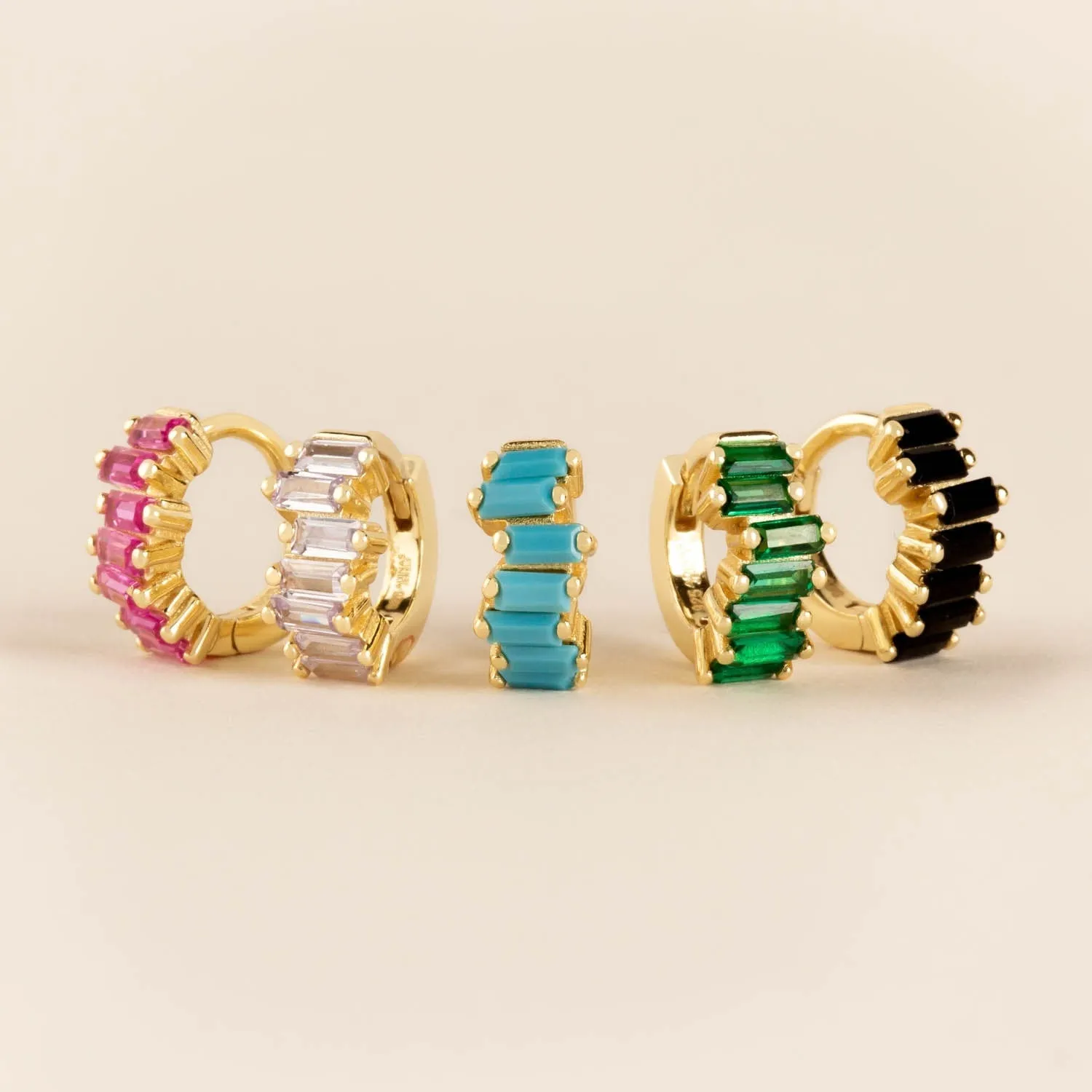 Colored Mini Scattered Baguette Huggie Earring