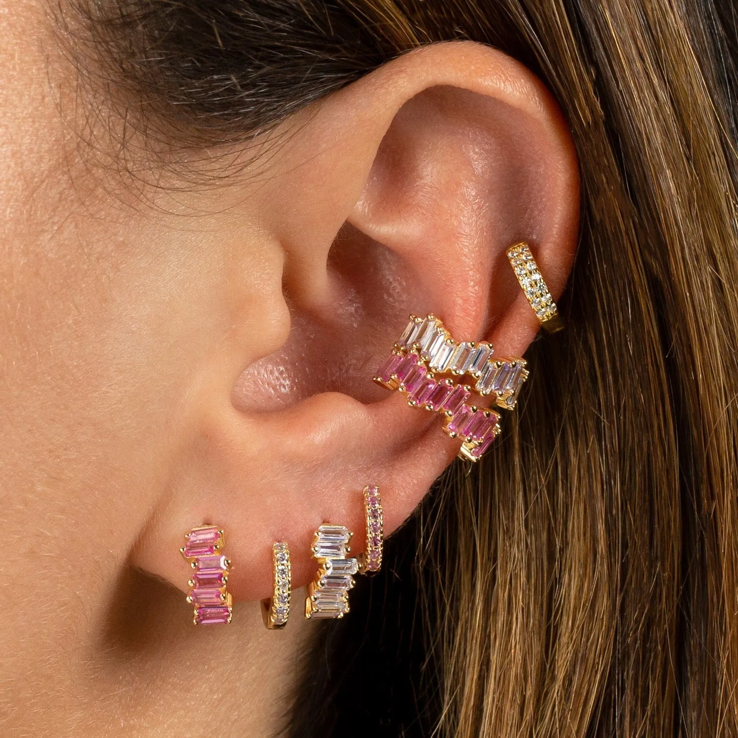 Colored Mini Scattered Baguette Huggie Earring