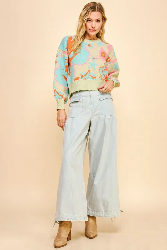 Davi & Dani Drawstring Hem Wide Leg Mid Rise Jeans