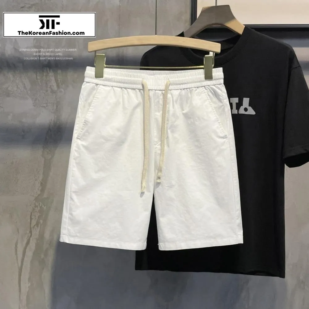 Drawstring Cotton Slim-fit Shorts