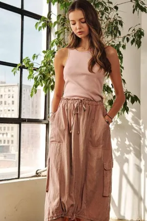 Drawstring Sleeveless Washed Dress