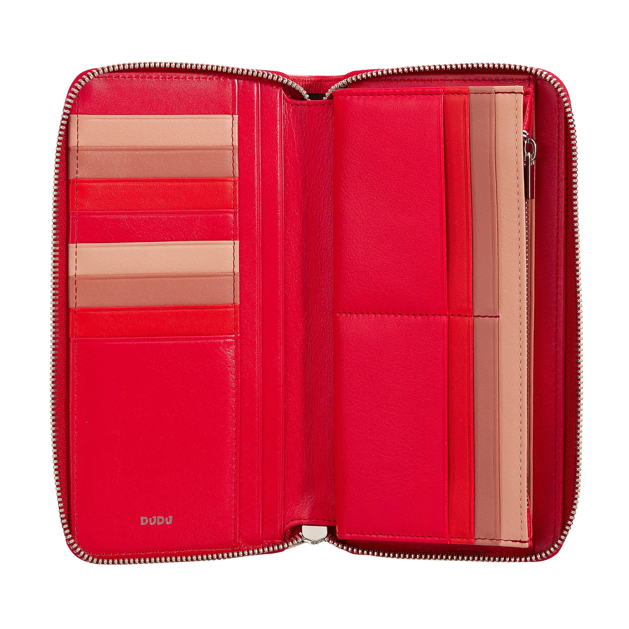 DUDU WOMAN WORLD WORLD WITH RFID LEATHER LEATHER NEGPA ZIP AROUND 14 Credit Card Budgets and Doors Doors