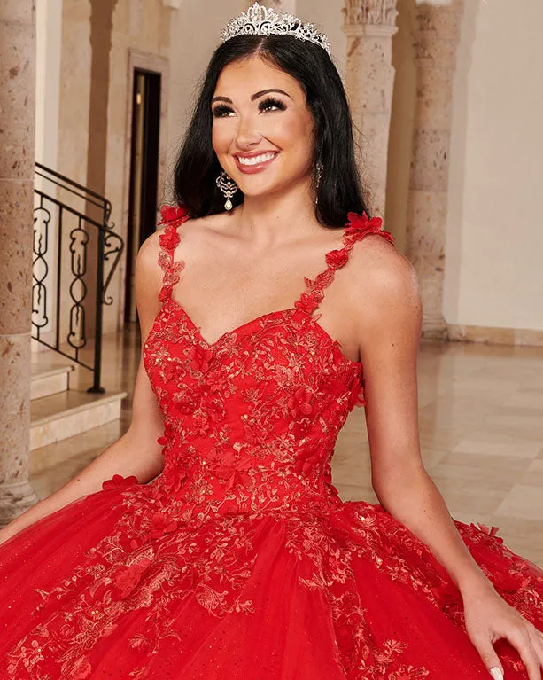 Glitter Red Quinceanera Dress 3D Flowers Sequined Tulle Lace Ball Gowns Sweet 16 vestidos de quinceañera