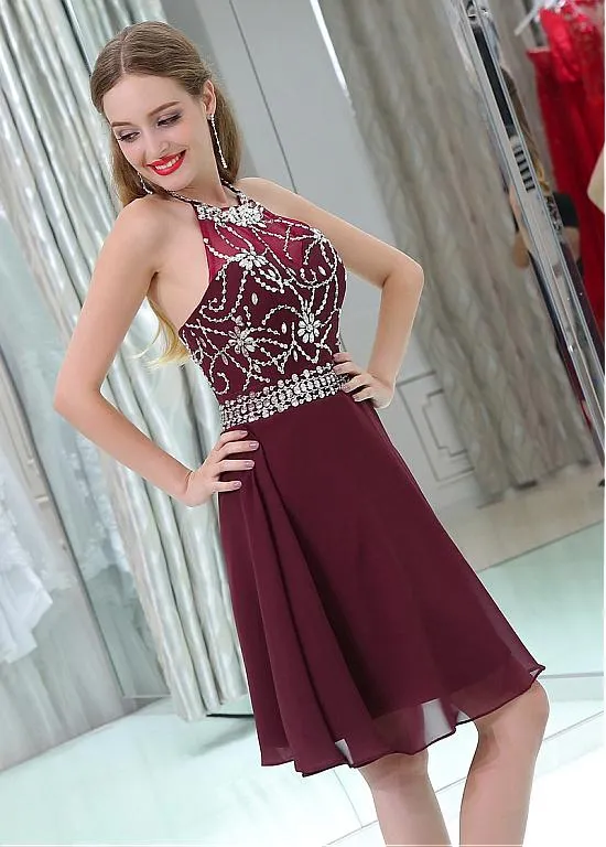 Halter Grape Homecoming Dresses
