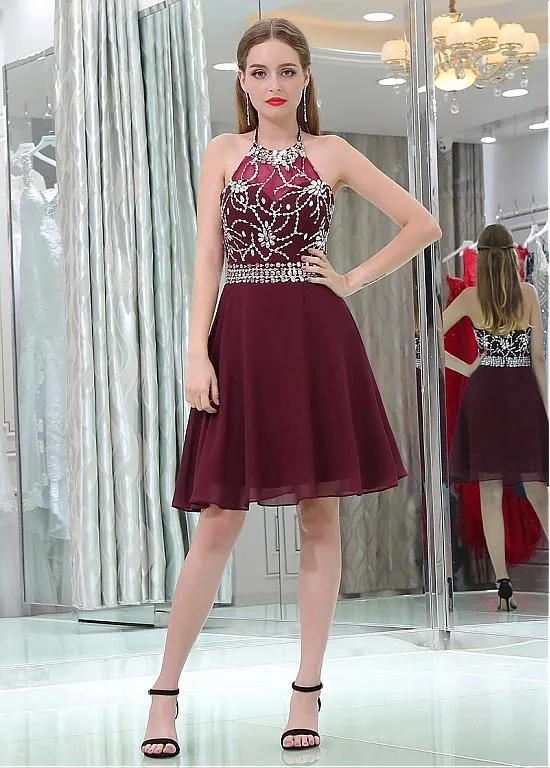Halter Grape Homecoming Dresses