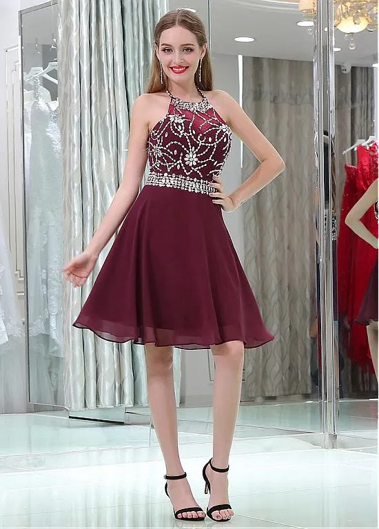 Halter Grape Homecoming Dresses