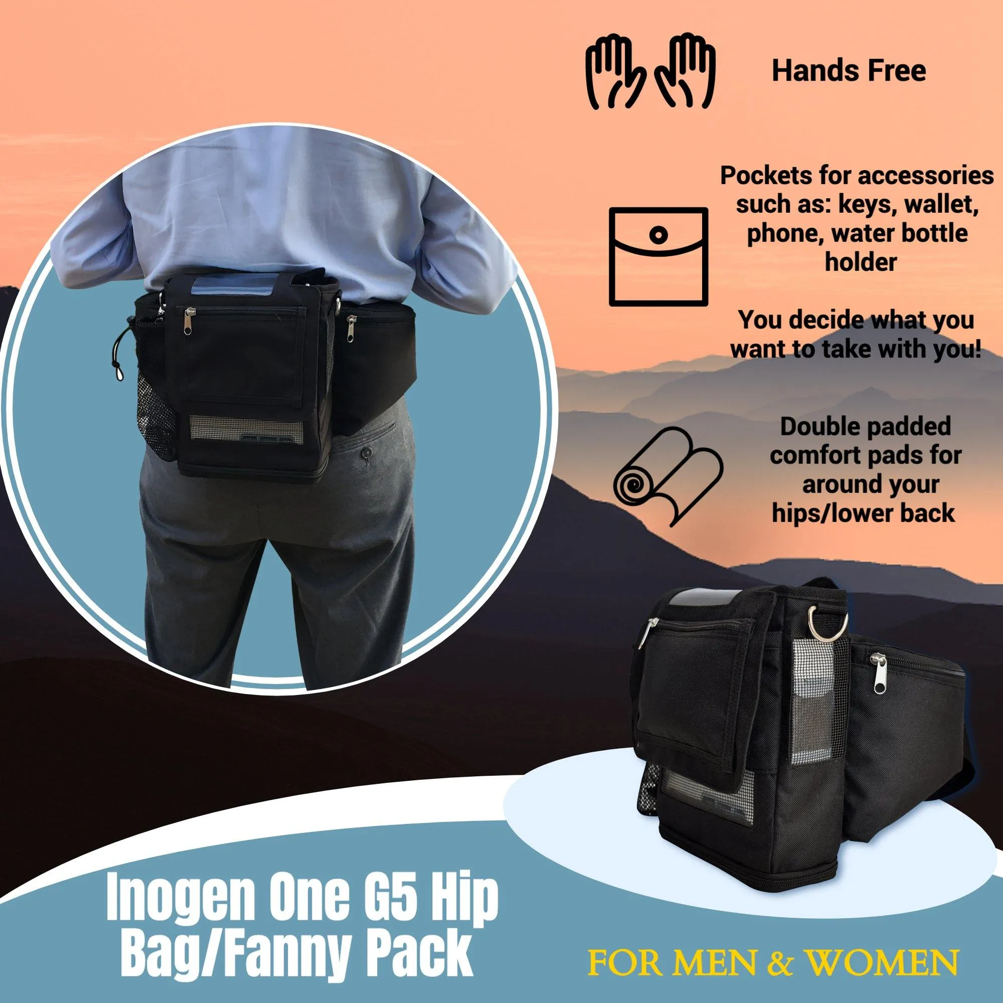 Inogen Rove 6 fanny pack/Hip bag Ultra lightweight fit for Inogen Rove 6