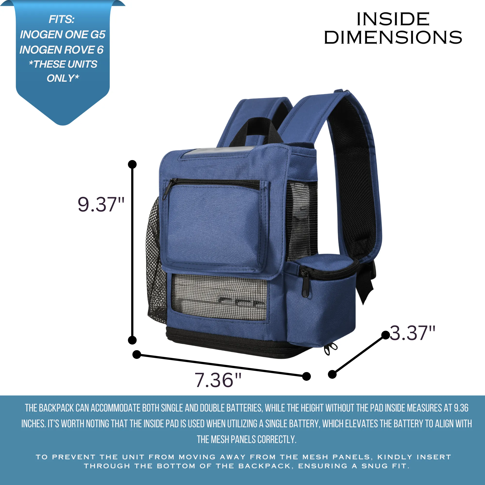 Inogen Rove 6 Lightweight Backpack with Storage for Inogen Rove 6 accessories