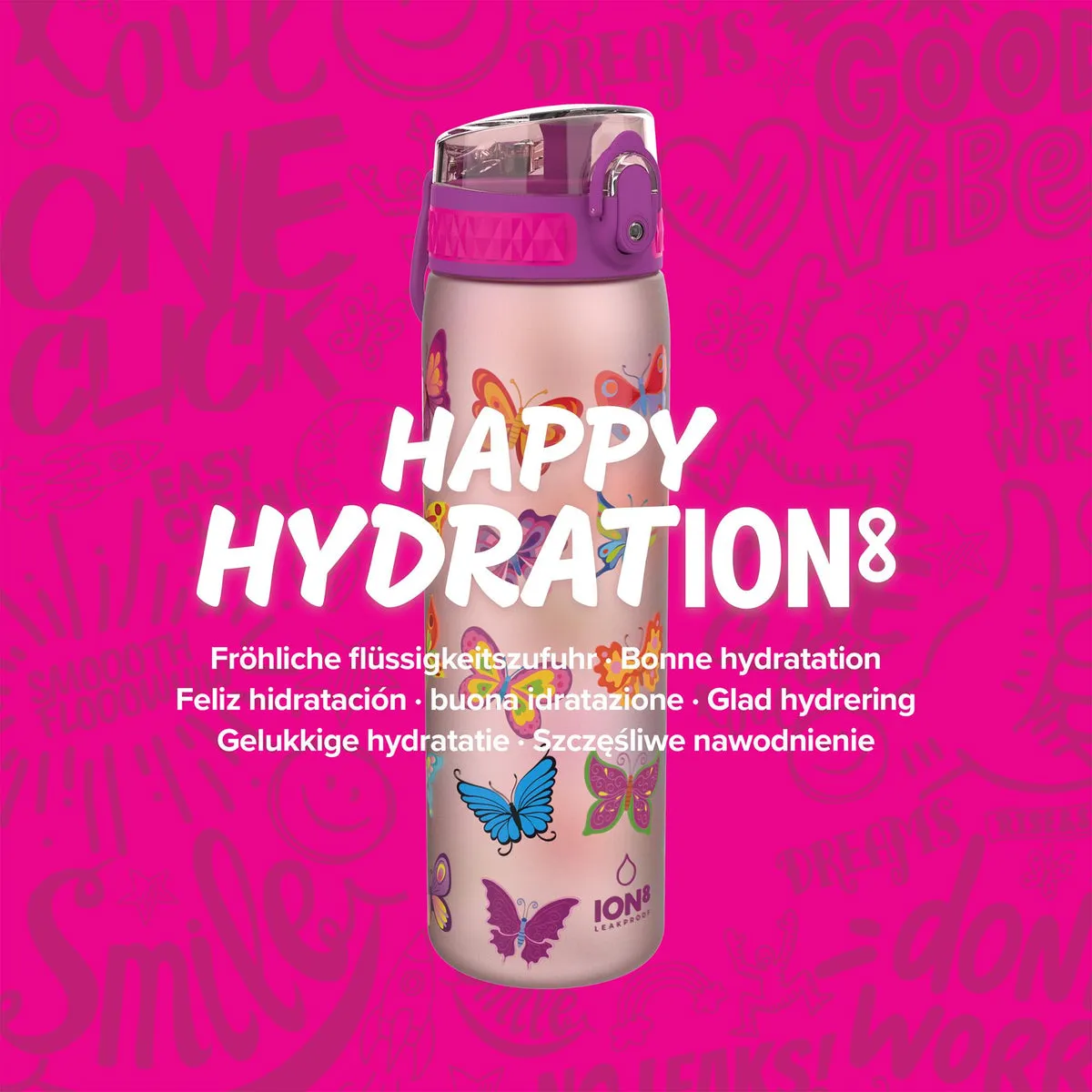 ION8 Slim 600ml BPA Free, Water Bottle - Butterfly