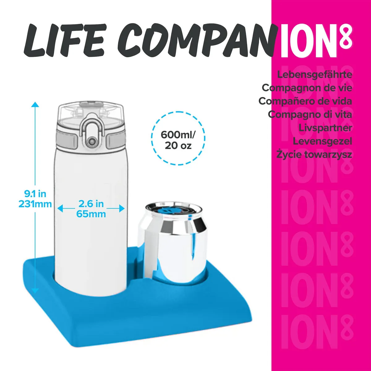 ION8 Slim 600ml BPA Free, Water Bottle - Butterfly