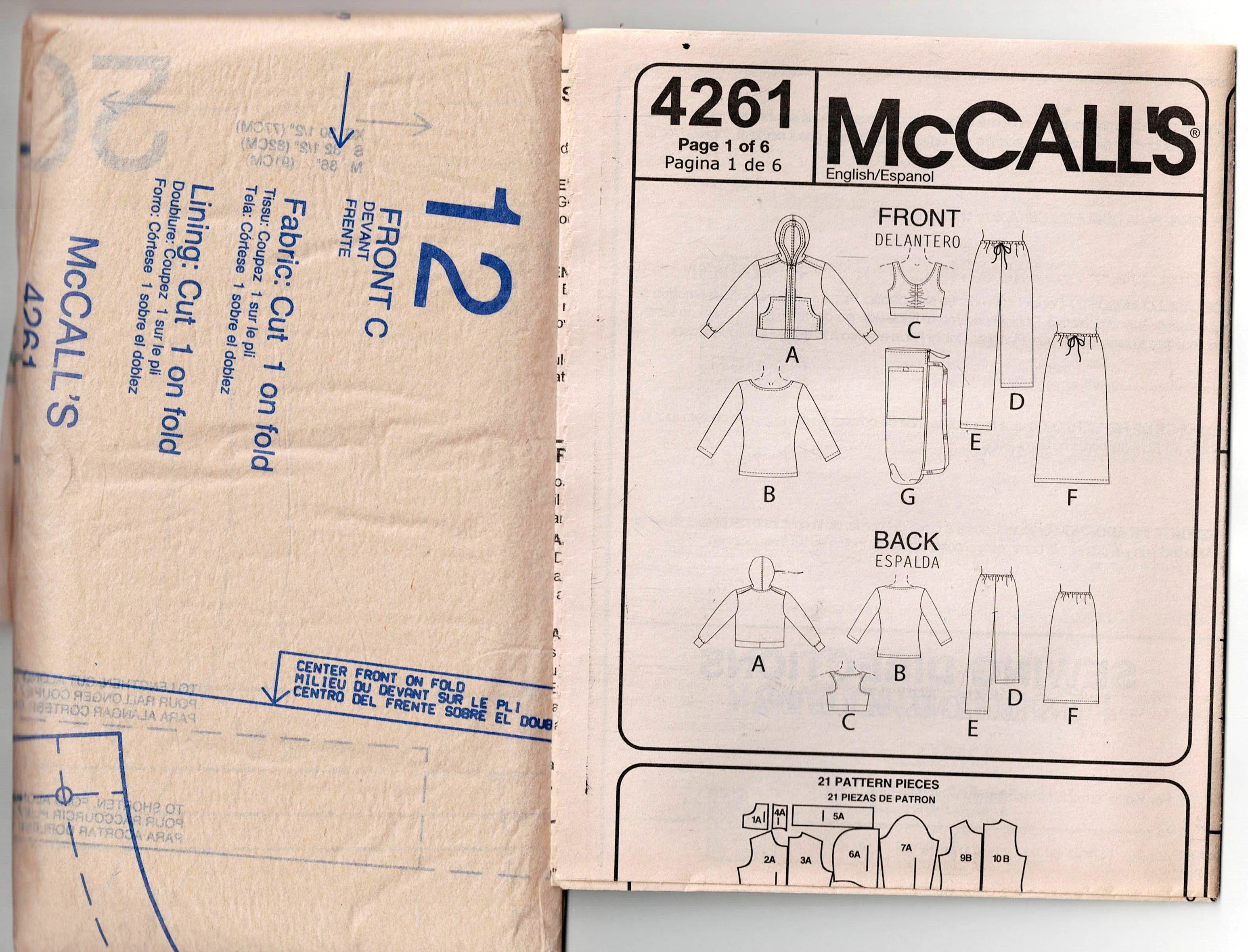 McCall's 4261 Womens SPA ESSENTIALS Activewear & Sports Bag Out Of Print Sewing Pattern Size XS - MED UNCUT Factory Folded