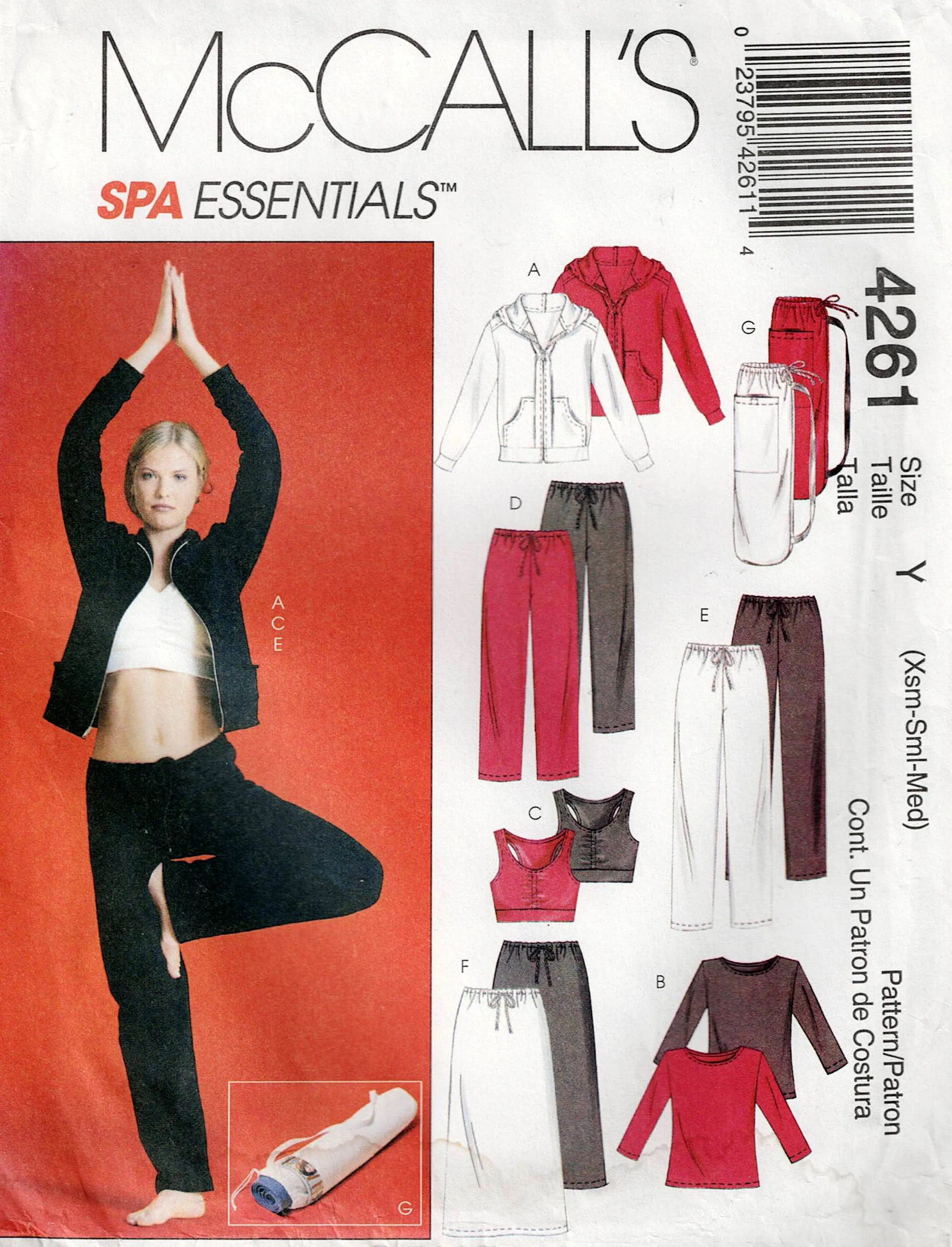 McCall's 4261 Womens SPA ESSENTIALS Activewear & Sports Bag Out Of Print Sewing Pattern Size XS - MED UNCUT Factory Folded
