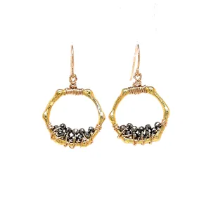 Mini Bamboo Pyrite Hoops Earrings