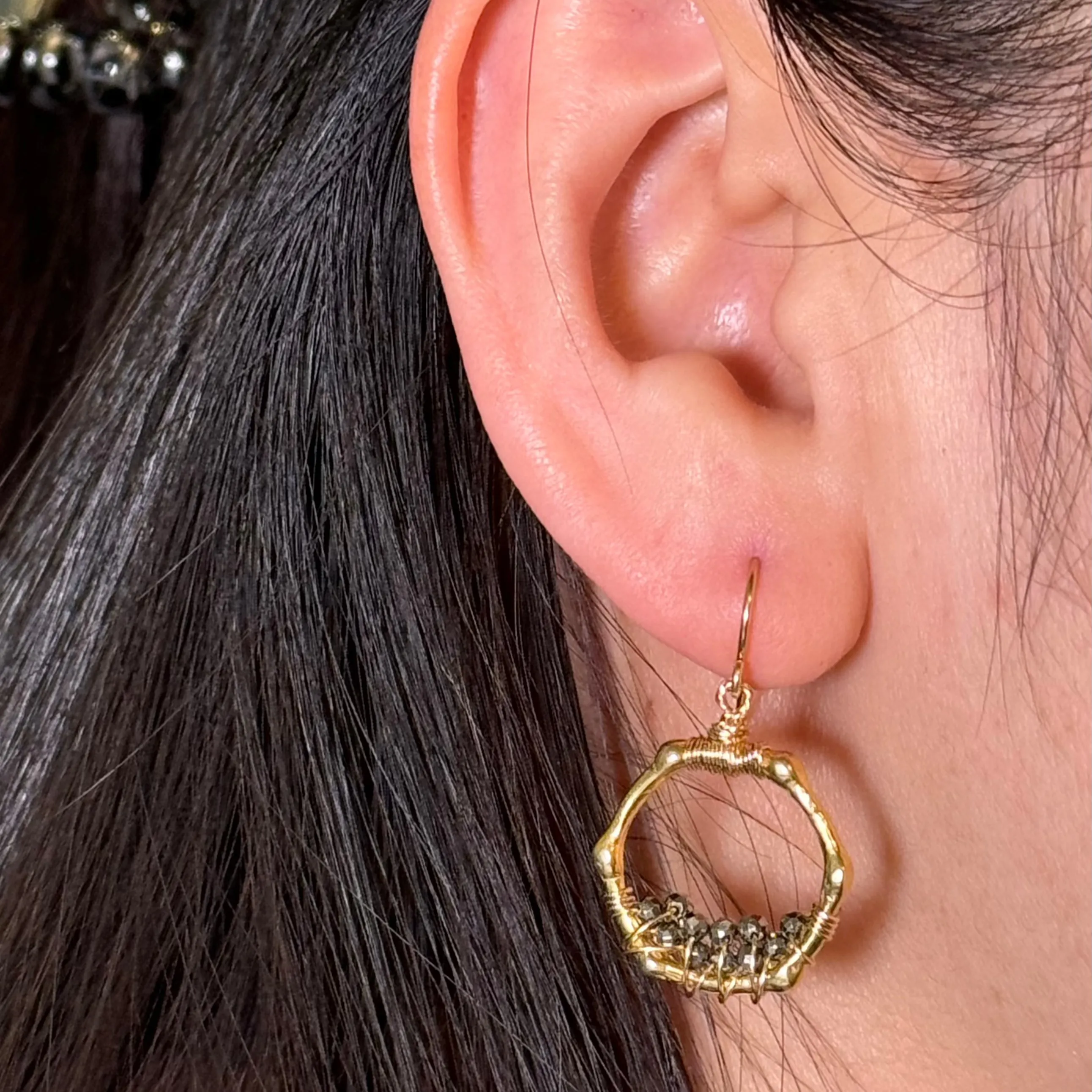 Mini Bamboo Pyrite Hoops Earrings