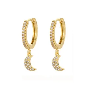 Mini Huggie Hoops Crescent Moons Dangle Earrings