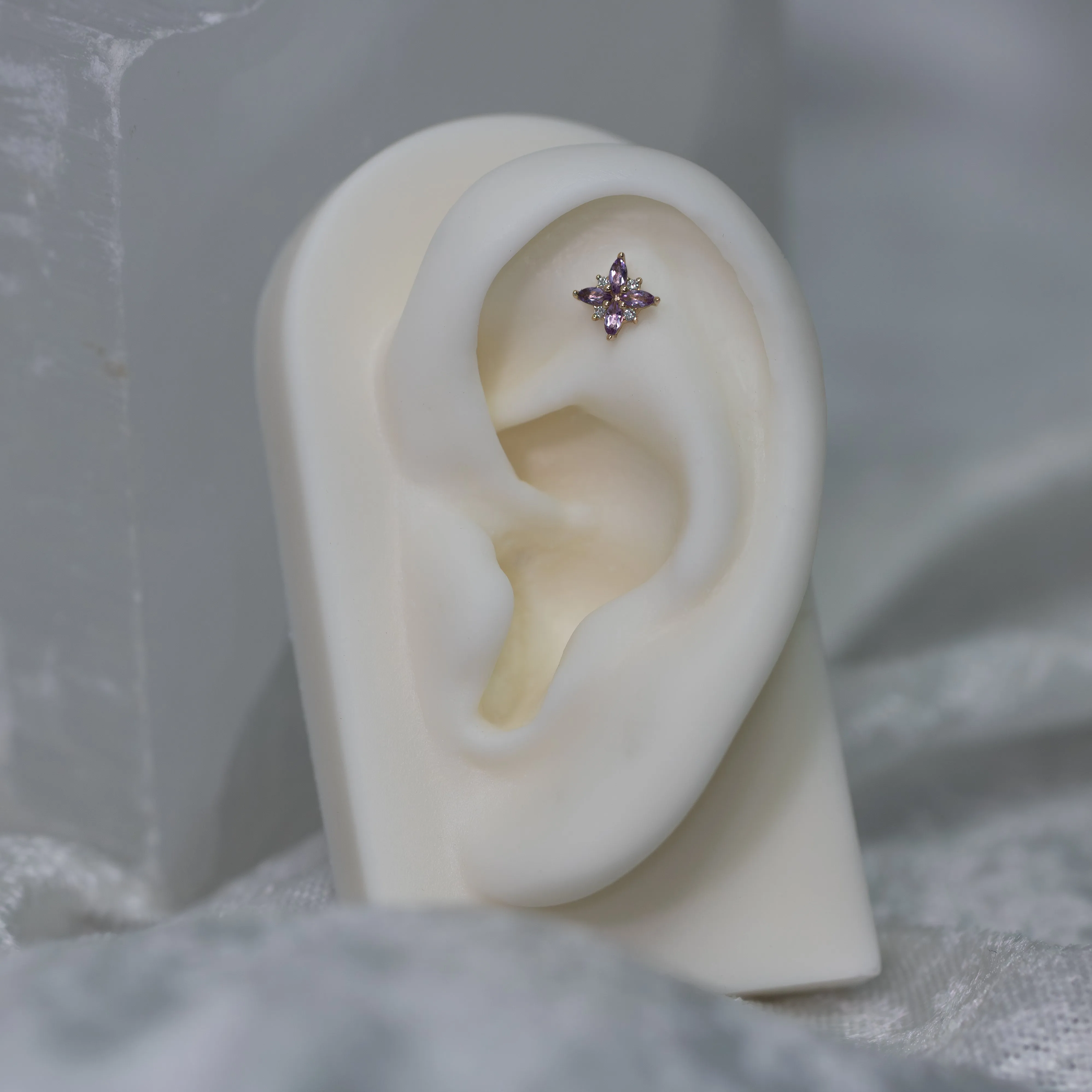 Mini Pleades with Light Amethyst & Diamonds 18g/16g Threaded End