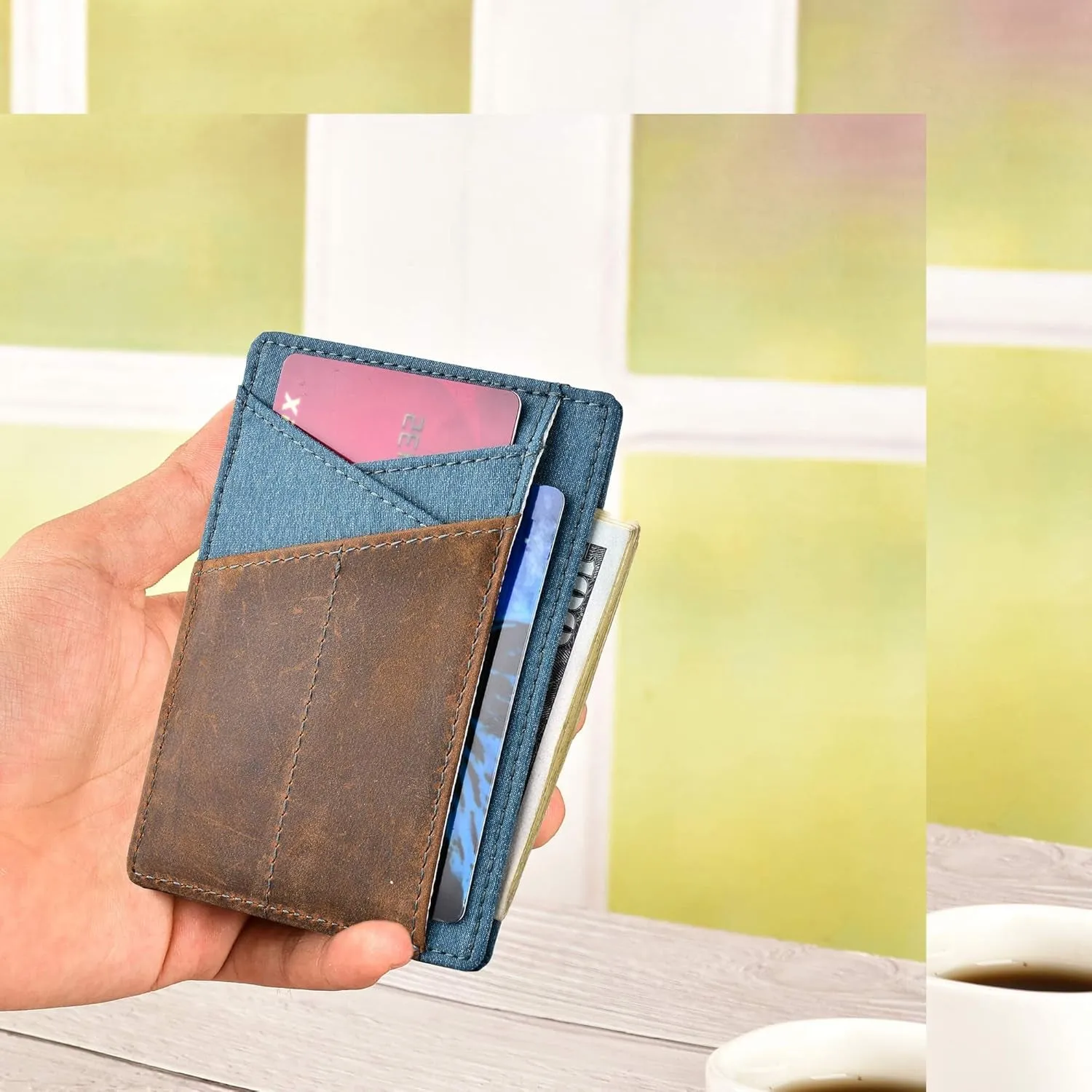 Minimalist Front Pocket Wallet, RFID Blocking Thin Credit Card Holder For Men & Women