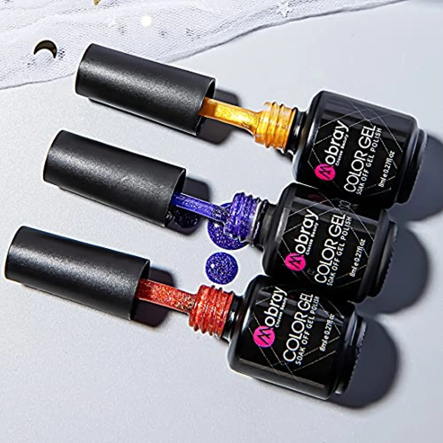 Mobray Glitter Gel Nail Polish Set 8 Colors Sparkly Shiny Silver Pink Yellow Blue Gel Polish Kit with Base and Top Coat for Home DIY Manicure.