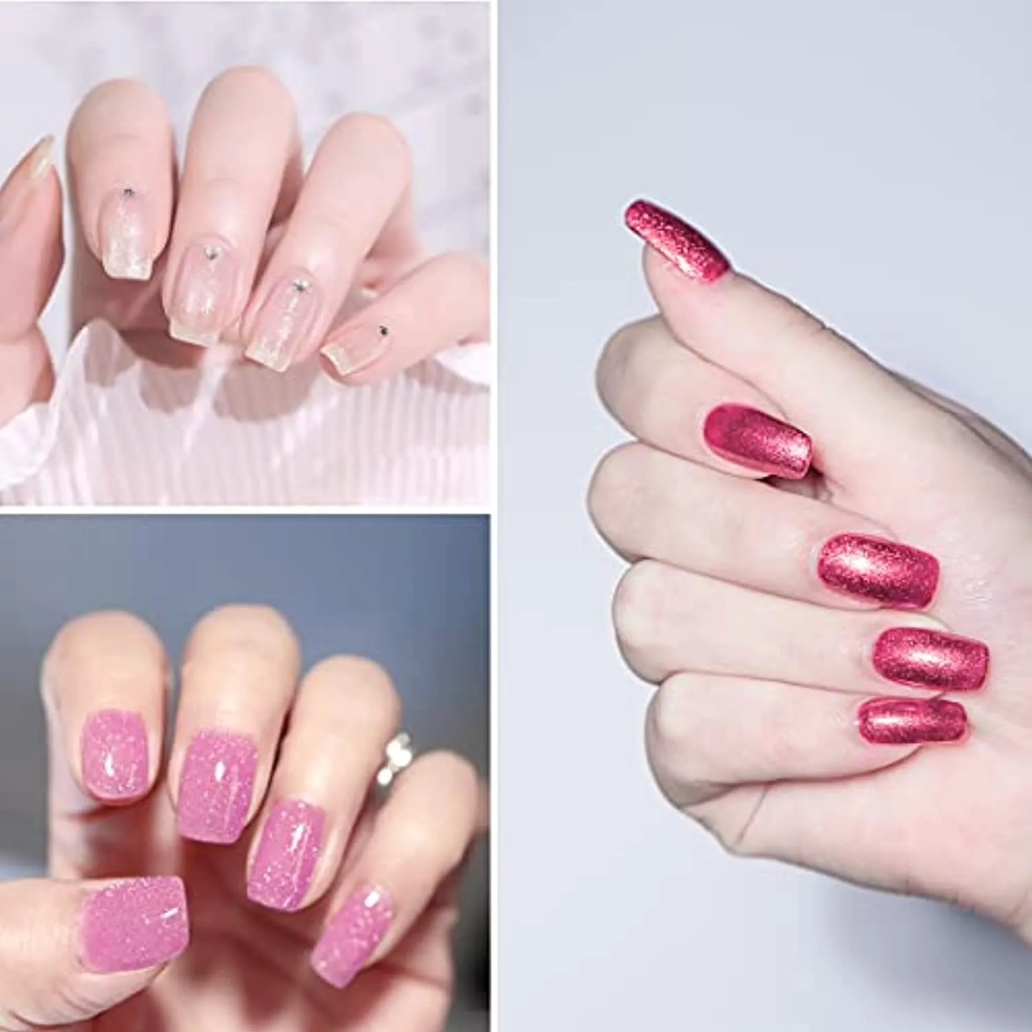 Mobray Glitter Gel Nail Polish Set 8 Colors Sparkly Shiny Silver Pink Yellow Blue Gel Polish Kit with Base and Top Coat for Home DIY Manicure.