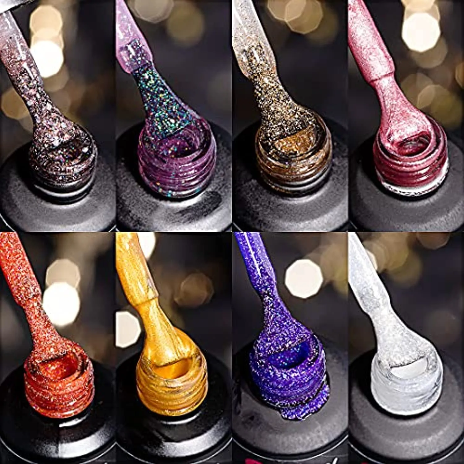 Mobray Glitter Gel Nail Polish Set 8 Colors Sparkly Shiny Silver Pink Yellow Blue Gel Polish Kit with Base and Top Coat for Home DIY Manicure.
